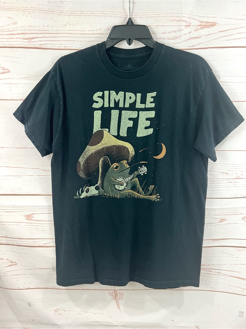 Vintage Y2K Threadless Life Is Good Mushroom Frog Guitar Graphic T-shirt
